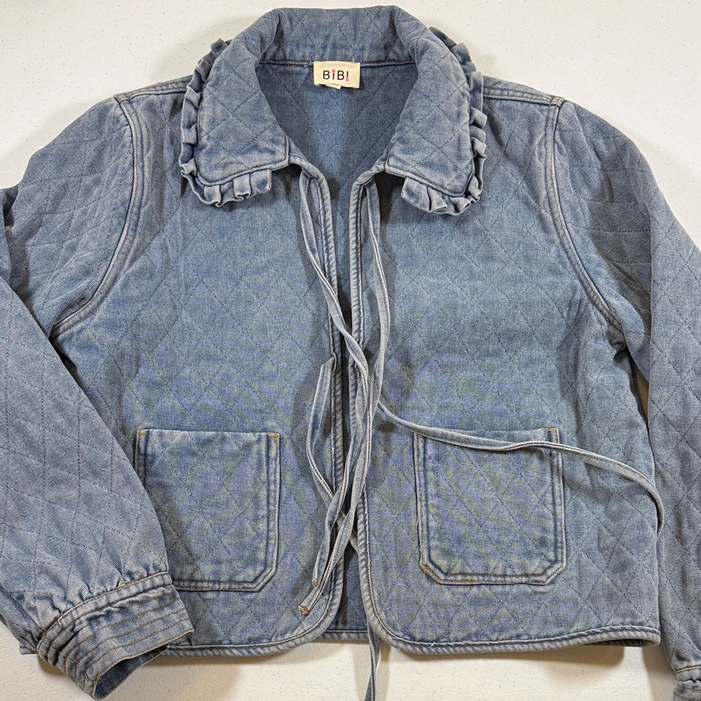 BiBi Blue Quilted Jacket with Ruffle Detail